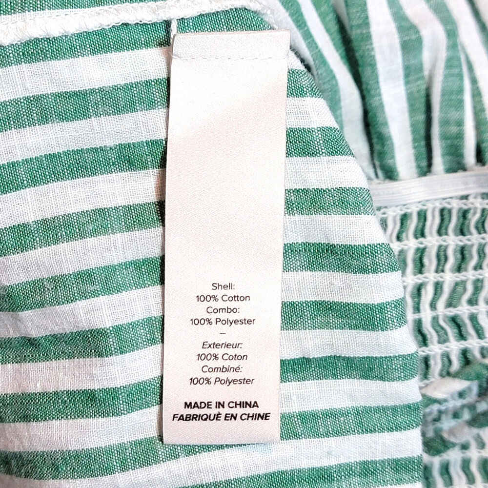 Cinq à Sept Adly Green White Stripe Smocked Puff Sleeve Peplum Top M - Picture 12 of 15